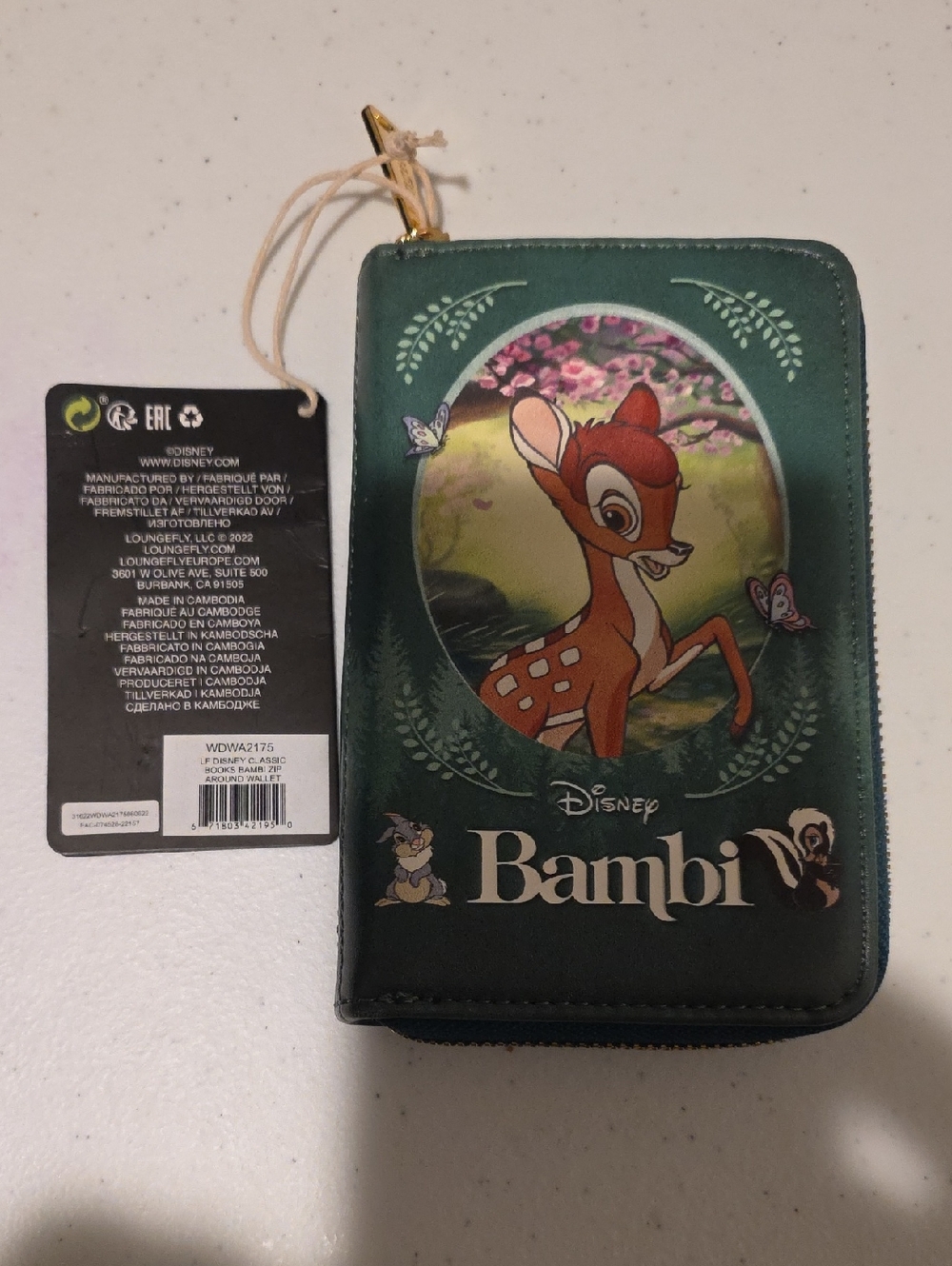 Disney Bambi Forest Green Faux Leather Zip Wallet